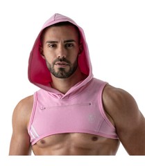 TOF PARIS Hoodie Harness Crop Top Very Soft Zip Pocket Jersey Shirt Pink 11