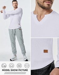 Jmierr Men’s White Long Sleeve Muscle T-Shirt V-Neck Ribbed T-shirt M