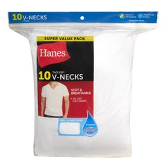 Men’s V-Neck Cotton Undershirt 10-Pack Moisture Wicking White Tee Value Pack
