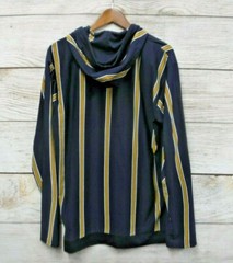 Straight Faded Hooded Shirt Mens Medium Blue & Gold Striped Skinny Fit New