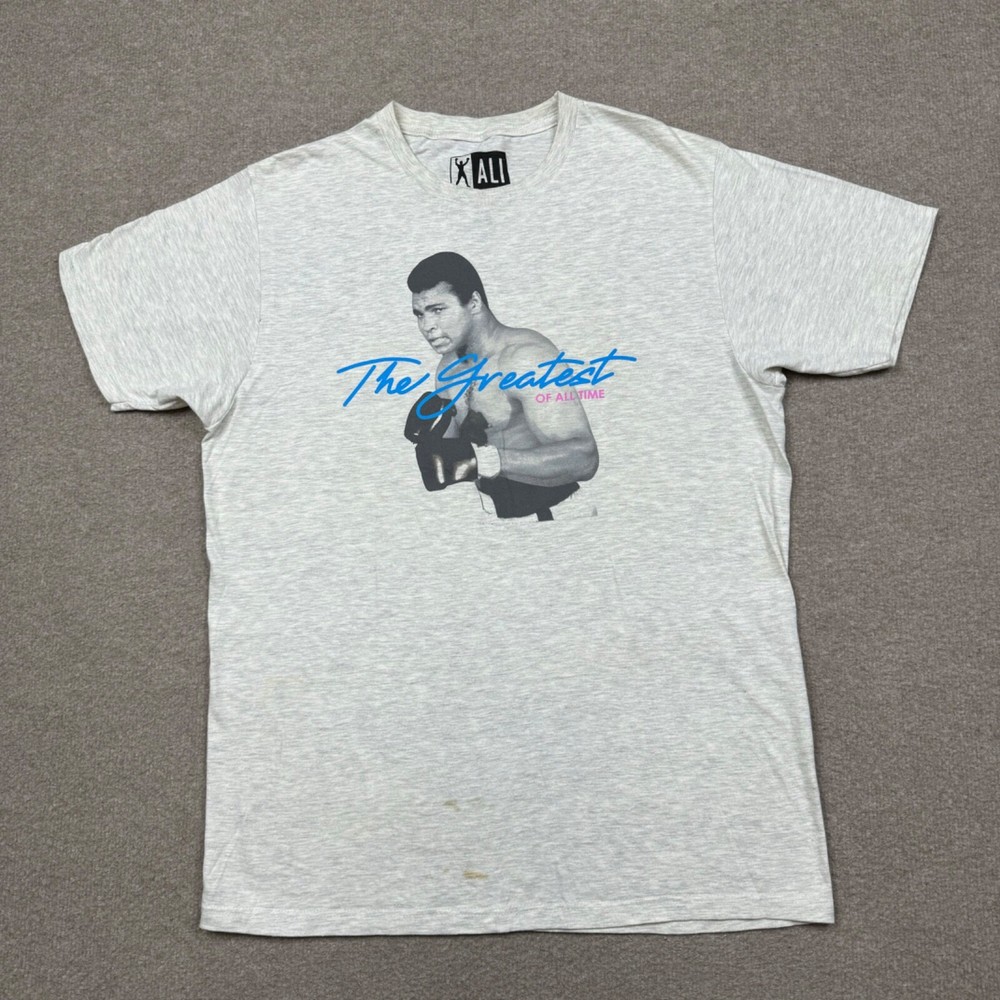Muhammad Ali Mens Shirt Gray Large L Short Sleeve Boxing Logo Graphic Tee Adults