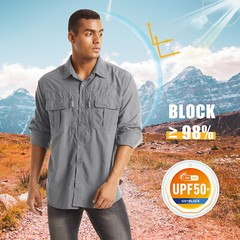 UPF 50+ Mens Quick Dry UV Protection Shirts Long Sleeve Hiking Fishing Work Tops