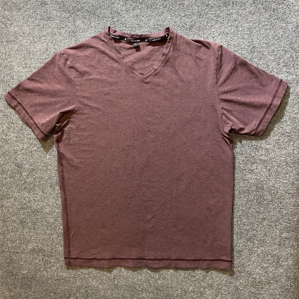 Public Rec T-Shirt Mens L V-Neck Short Sleeve Heather Burgundy Pima Tencel