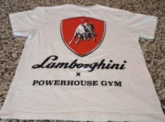 Vintage Powerhouse Gym Tokyo Japan Lamborghini Weight Lifting Tee Shirt White