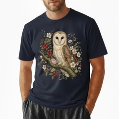 Barn Owl T-Shirt Vintage Floral Botanical Art Cottagecore Bird Lover Nature Tee