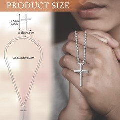 Cross Necklace Bulk Silver Stainless Steel Cross Pendant Chain Necklace for M…