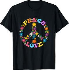 Peace Sign Love Flower 60S 70S Tie Dye Hippie Costume T-Shirt