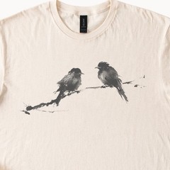 Two Birds on Branch Graphic Tee Minimalist Wildlife Art