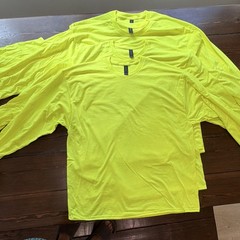 Gildan Ultra Cotton Men’s 2XL Long Sleeve Crew Neck Yellow Knit T-Shirts Qty 4