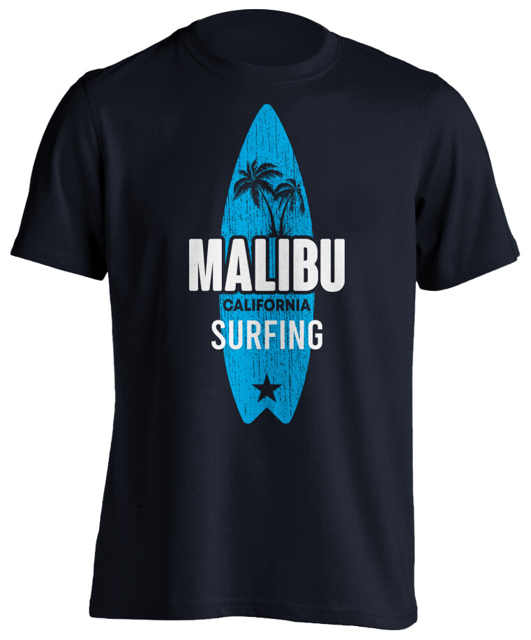 Malibu California Surfing Short-Sleeve T-Shirt Distressed Beach Surf New
