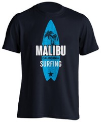 Malibu California Surfing Short-Sleeve T-Shirt Distressed Beach Surf New