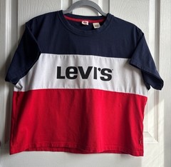 Levi’s Colorblock Logo Crew Neck Crop Top Girl’s Small Navy/White/Red