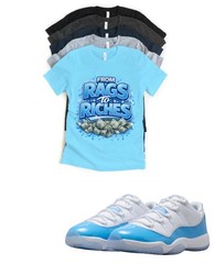 Jordan 11 Concord From Rags to Riches Matching T-Shirt Custom Sneaker Match Tee