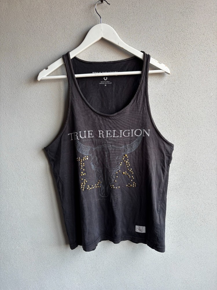 VTG 00s y2k True Religion Washed Avant Garde Rhinstone T-Shirt Tank Top Tee