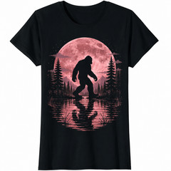 Cute Black Bigfoot Graphic Tee, Forest Moon Shirt, Perfect Gift For Friend