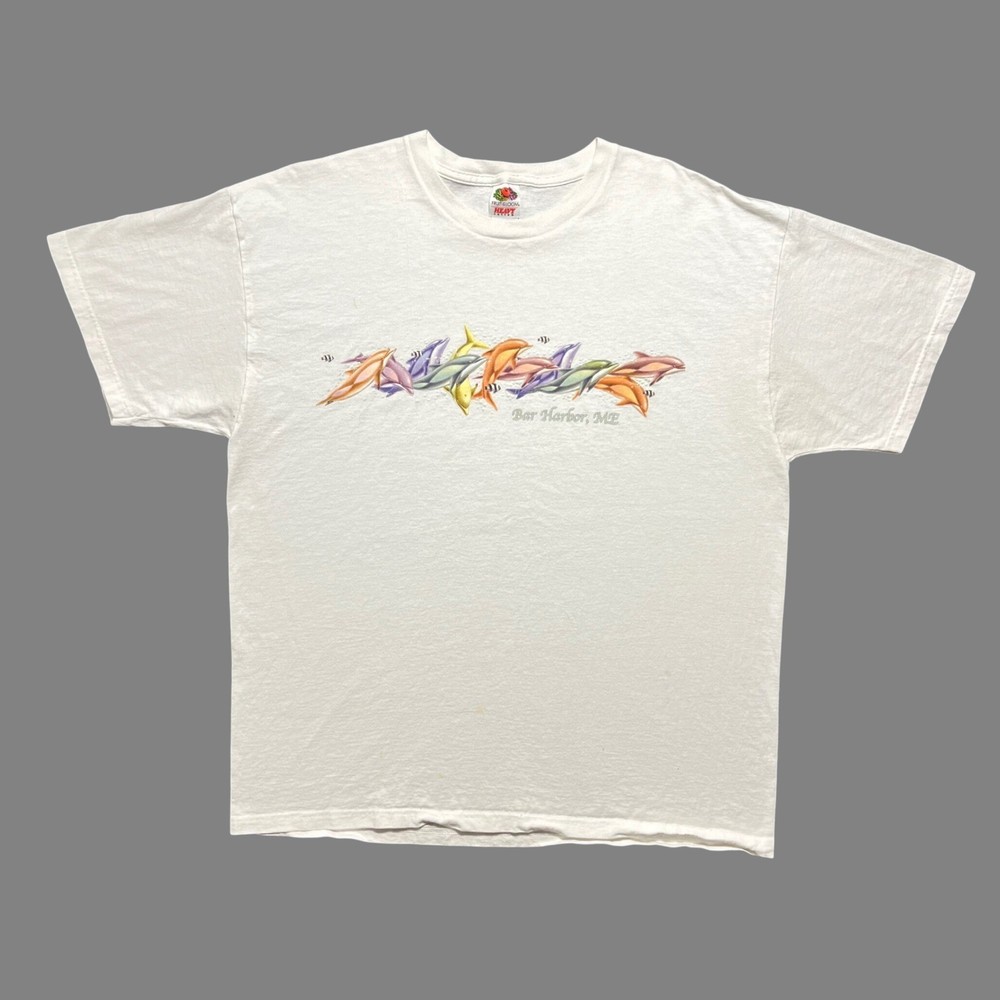 Vintage Fruit Of The Loom Bar Harbor Maine Dolphin Shirt XL Nature Graphic Tee