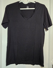 Quince Women’s L Cotton Blend Black V-Neck T-Shirt Basic Tee Everyday Essential
