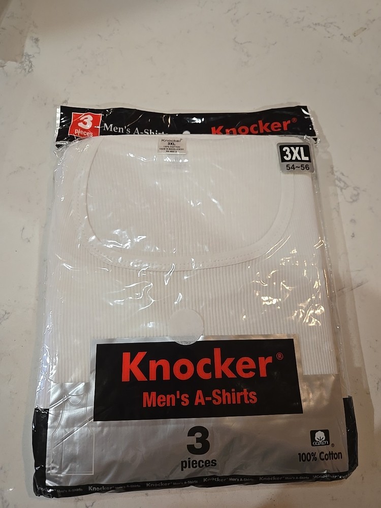 Knocker White 3 piece Tank Top A-Shirts 100% Cotton Size 3 XL (54-56) AKW001