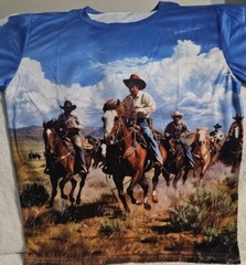 COWBOY RIDING HORSE WESTERN SOUTHWEST RODEO SKY CLOUDS T-SHIRT SHIRT