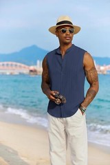 Mens Sleeveless Summer Shirts Beach Tank Tops Button Up Tank Shirt for Vacation