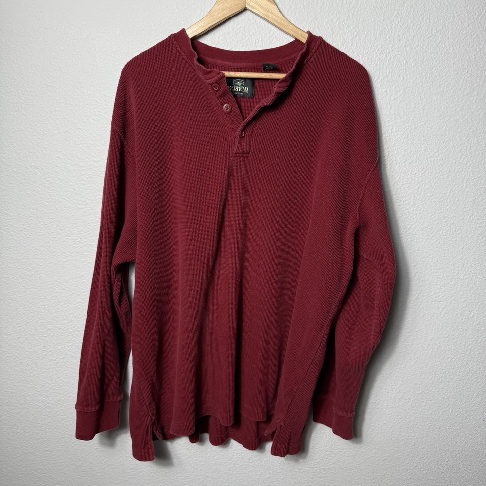 Men’s Long Sleeve Thermal Henley Size XL Cotton Heavyweight Knit RedHead Outdoor