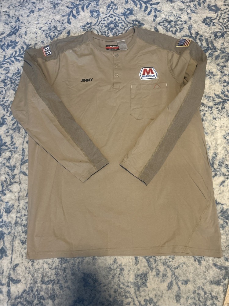 Bulwark Shirt Mens XL-LN Tan FR Flame Resistant Henley Work Long Sleeve Stretch