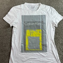 Calvin Klein Shirt Mens Small White Gray Square Block Short Sleeve Casual FLAW