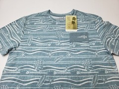 Reel Life Mens T-Shirt Short Sleeve Crewneck Striped Ocean Print Blue Size M NWT