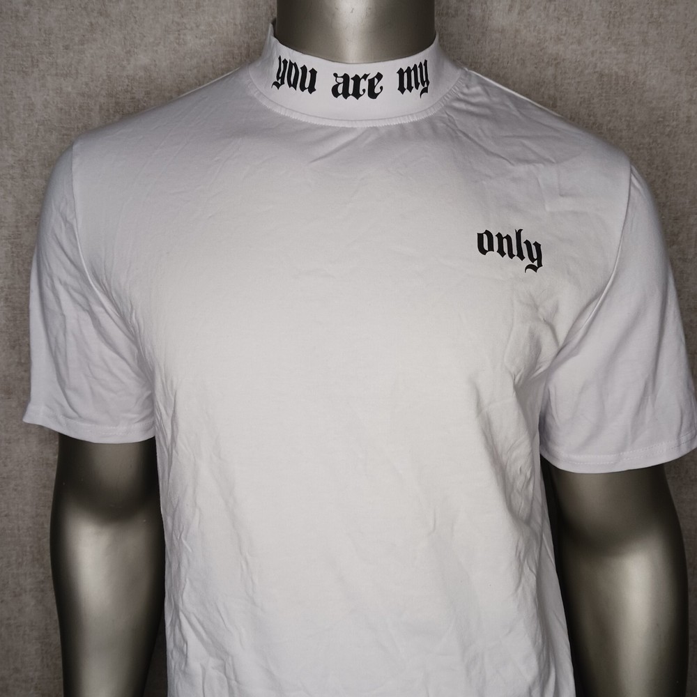 Shein Mens Turtle Neck T Shirt Size L White You Are My Only Short Sleeve Tee