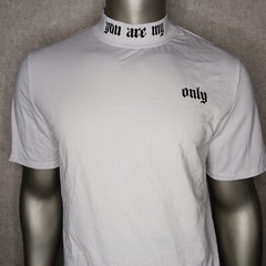 Shein Mens Turtle Neck T Shirt Size L White You Are My Only Short Sleeve Tee