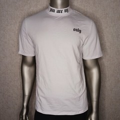 Shein Mens Turtle Neck T Shirt Size L White You Are My Only Short Sleeve Tee