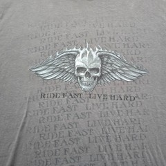 Next Level Ride Fast Live Hard Long Sleeve Men 2XL Gray Skull Flame Graphic Tee
