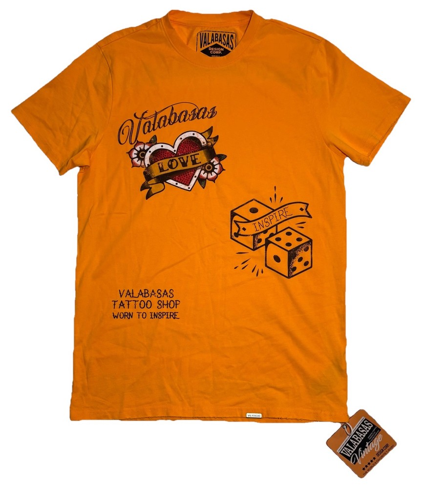 NWT Valabasas Vintage Tattoo Embelleshed Love Heart Inspire Tee Shirt Men’s S