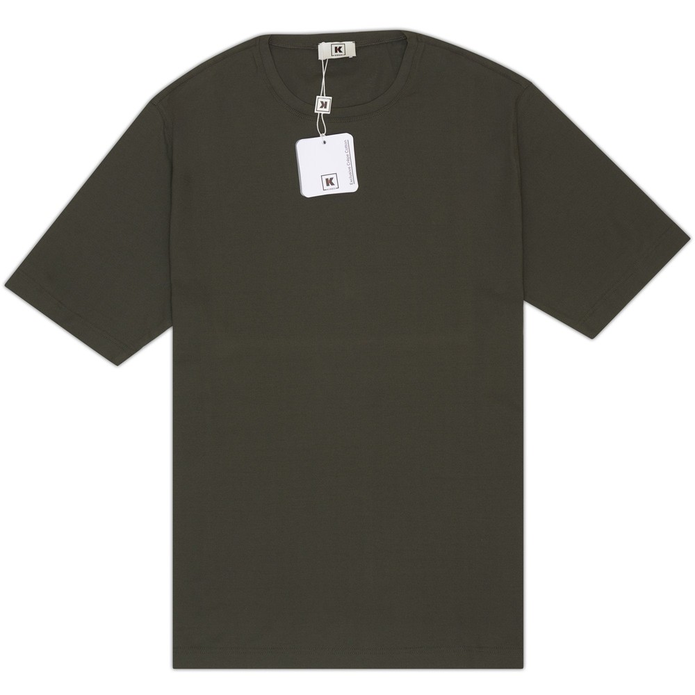 Kiton KIRED Army Green Exclusive Crepe Cotton Short Sleeve T-Shirt Slim