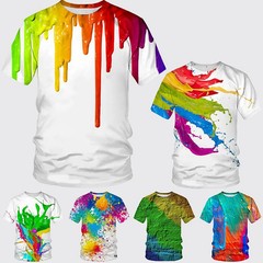 Summer New Fashion Graffiti Paint 3D Printing Men’s Summer Round Neck Short