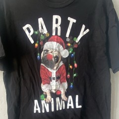Holiday Time Christmas Dog Graphic Print Black Men’s L Short Sleeve T-Shirt