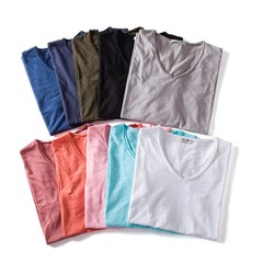 Brand Quality 100% Cotton Men T-shirt V-neck Fashion Design Slim Fit Soild Male