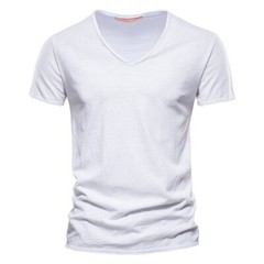 Cotton Men T-shirt V-neck Short Sleeve Fashion Slim Fit Soild T-shirts Tops Tees