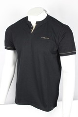 Guess Men’s Ricardo Short Sleeve Slit Henley T Shirt Jet Black Textured