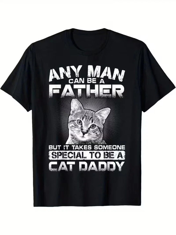 ‘Cat Daddy’ Black T-Shirt Featuring a Humorous Short Sleeve All Size Shirt