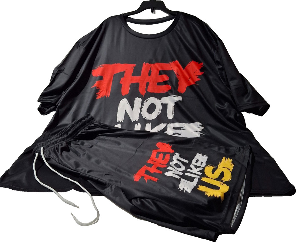 Black Graphic They Not Like Us Shirt and Shorts Set Mens 5XL Big and Tall