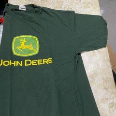 John Deere Logo T-Shirt L Deer Pine Green 100% Cotton Farmer Mens Short Sleeve