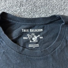 True Religion T-Shirt Mens Size S Black Gold Metallic Buddha World Tour Graphic