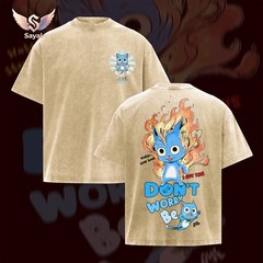Fairy Tail Guild Happy Cat Tee Premium Acid Washed Soft Fabric Oversized Graphic