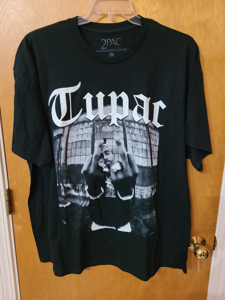 Tupac Shakur On 2PAC label, Black, Graphic Print Tee Shirt 100% Cotton XXL, NEW
