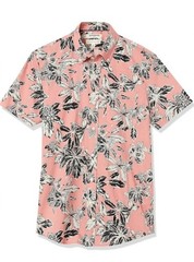 Goodthreads Men’s Standard-Fit Short-Sleeve Printed Poplin Shirt, Pink Floral, L