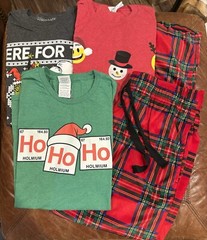 Plaid Flannel Pants & 3 Christmas T-Shirts Men’s (or Women’s) Size Medium
