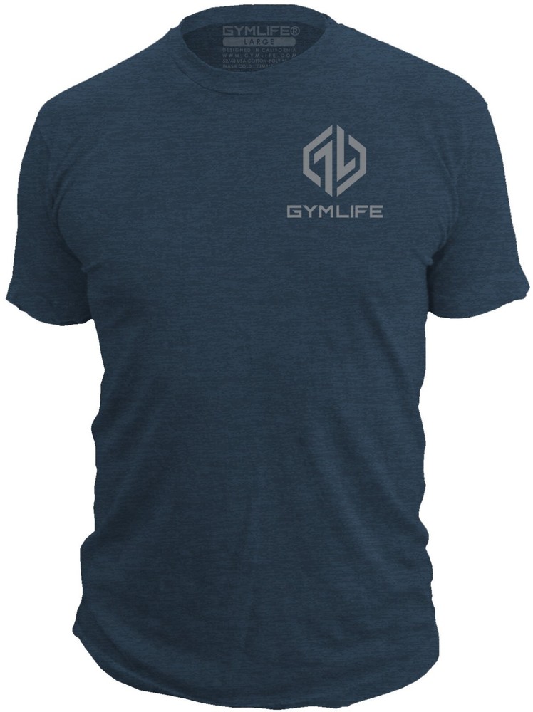 GYM LIFE® ICON Mens Athletic T-Shirt Workout Exercise Fitness Shirts, Navy Blue