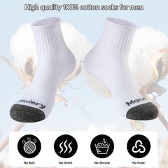 Monxiery Mens 100% Cotton Cushioned Moisture Wicking One Size, 5 Pairs Black