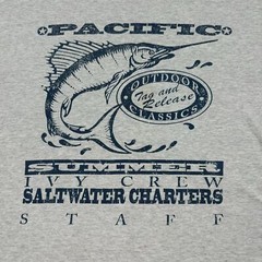 Vintage Ivy Crew Shirt Size Large Grey Single Stitch Fishing Tag And Release 90s